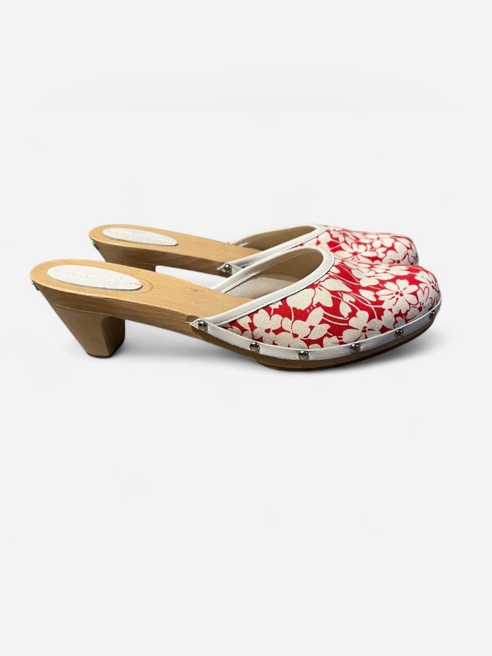 Burberry Floral Wooden Closed Toe Mules Clogs Red White SZ 41EU 10.5-11US